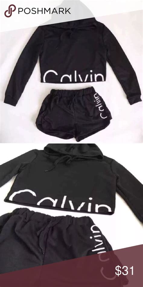 calvin klein cropped hoodie and shorts inspired set